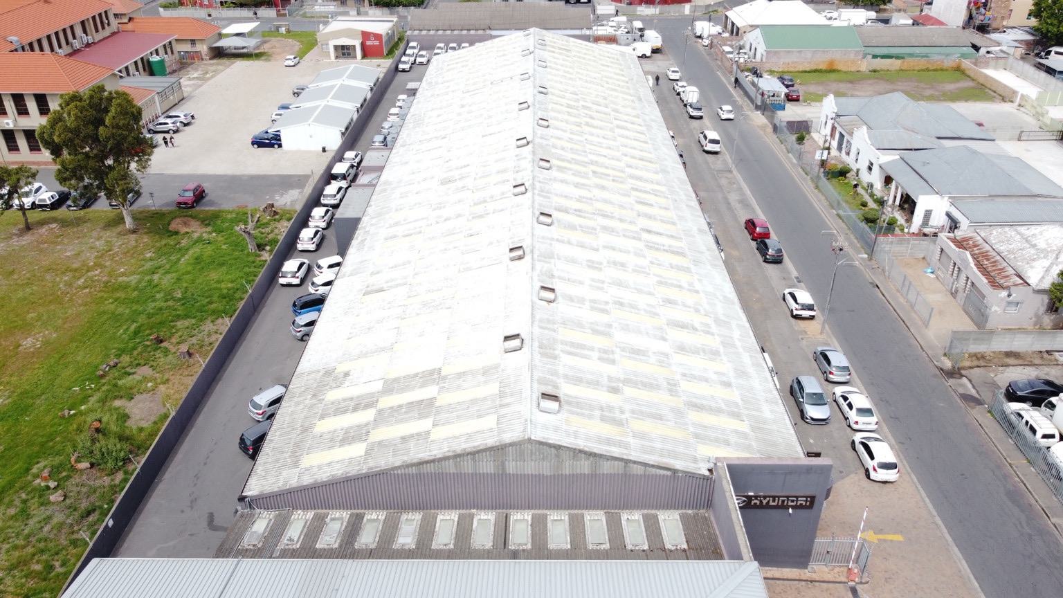 Aerial view of the existing roof at Hyundai Service Department in Bellville